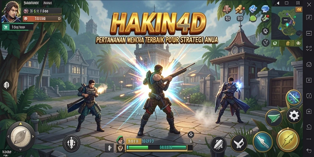 Tampilan gameplay HAKIN4D dengan menara dan musuh yang beraksi.