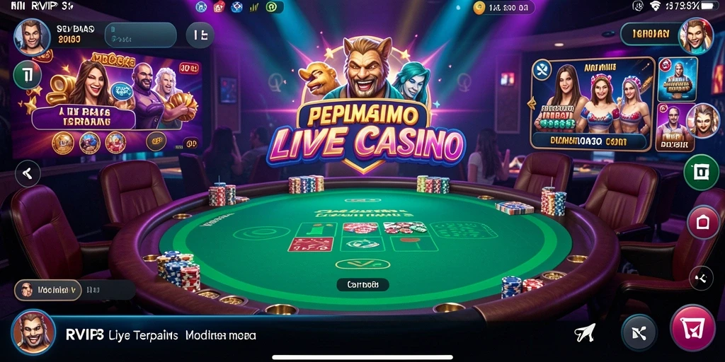 Tampilan utama RVIP3 menampilkan dealer live dan pemain yang berinteraksi.